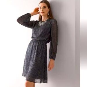 White House Black Market Woman’s Black & Silver Cocktail Dress Size Small